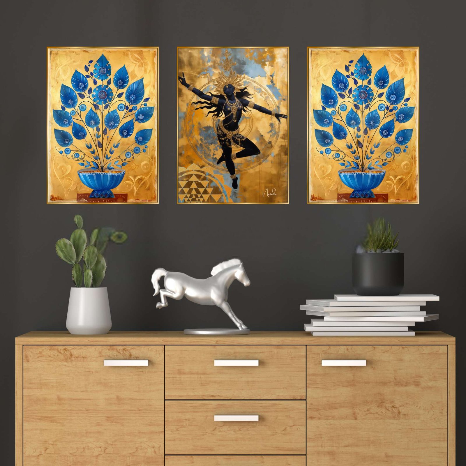 Set of Three Wall Paintings for Wall Dacoration Golden Framed Wall Paintings for Living Room & Bedroom Wall Art for Home Decoration & Office Wall Décor (24x18 inch CH-GD3-10)